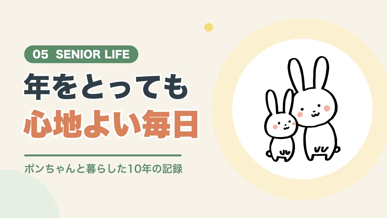 高齢うさぎと暮らす工夫（寄りそう2羽のうさぎのイラスト）